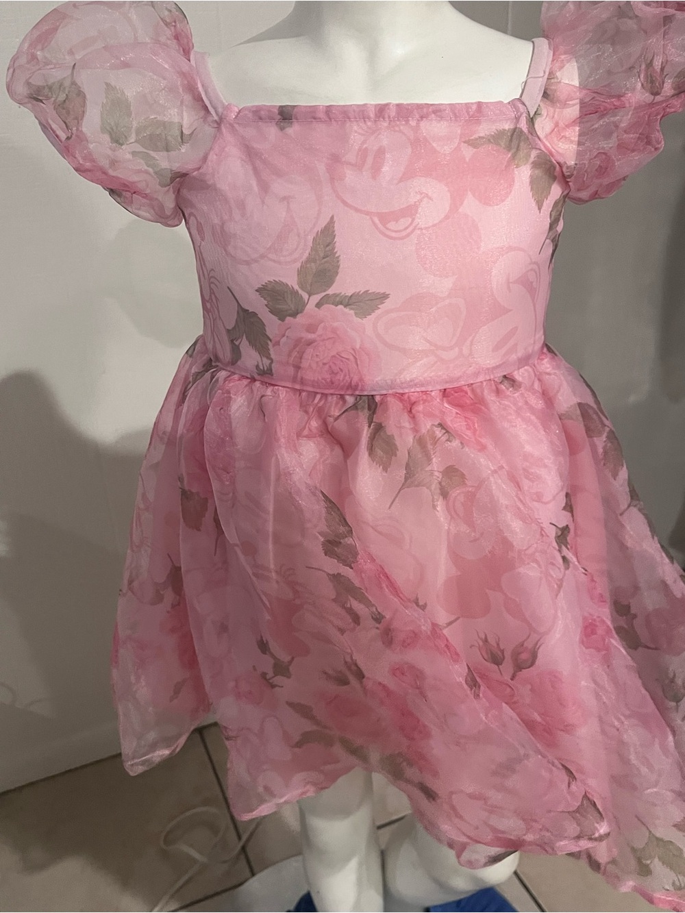 Disney Pink Floral Organza Puff Sleeve Formal Dress